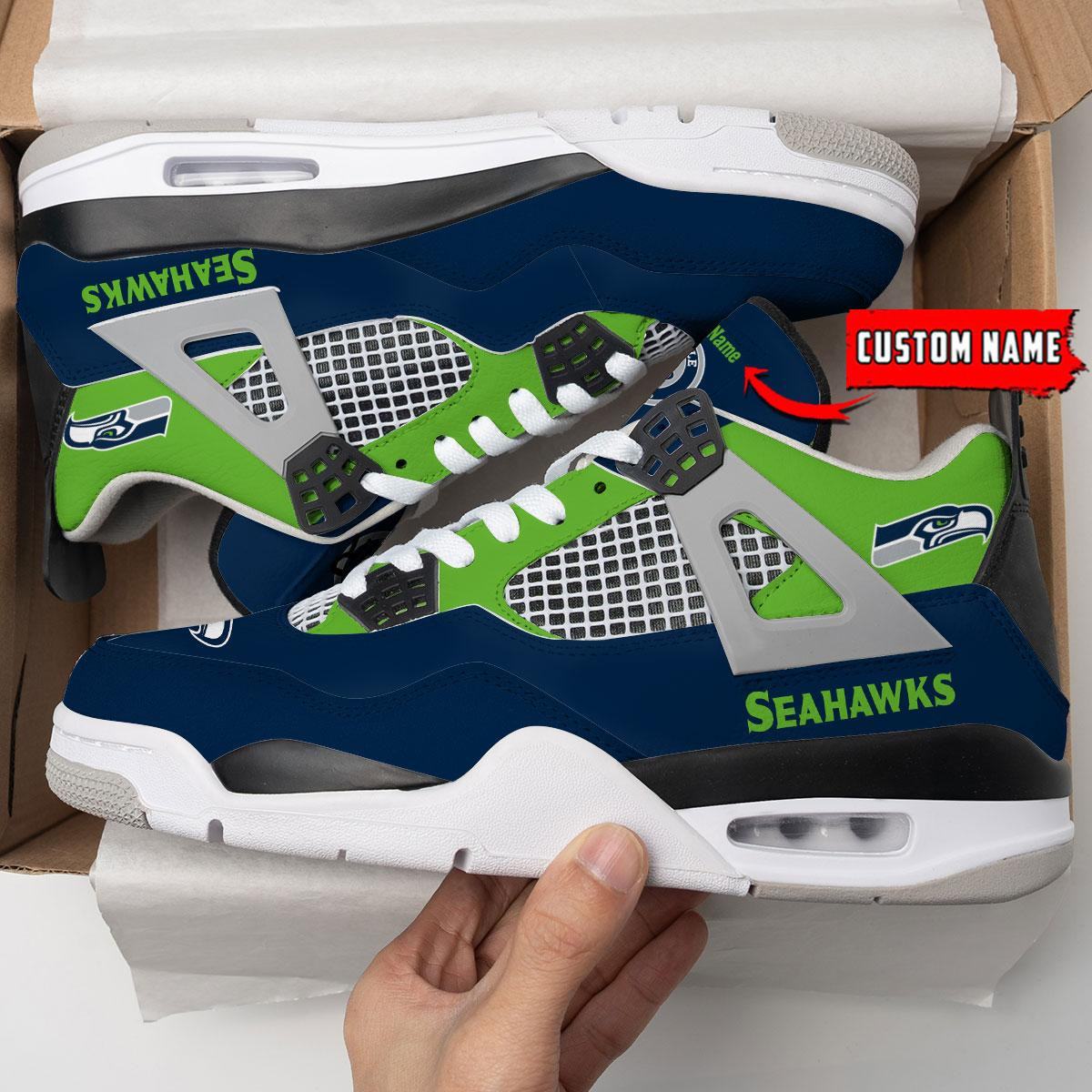 Sportswearmerch Seattle Seahawks NFL Personalized Air Jordan 4 SnAJ4 Sneakers Shoes For Men And Women