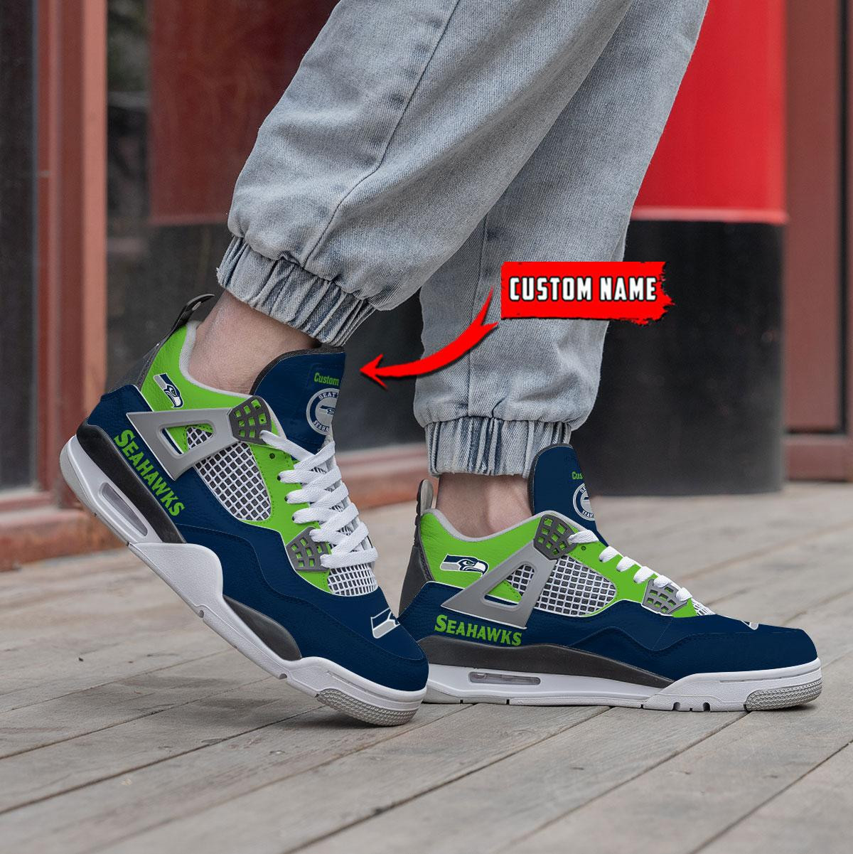 Sportswearmerch Seattle Seahawks NFL Personalized Air Jordan 4 SnAJ4 Sneakers Shoes For Men And Women