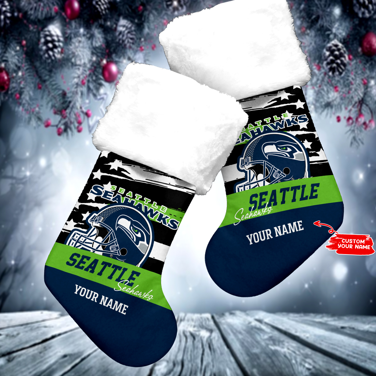 Sportswearmerch Seattle Seahawks NFL Personalized Christmas Socks For Fan
