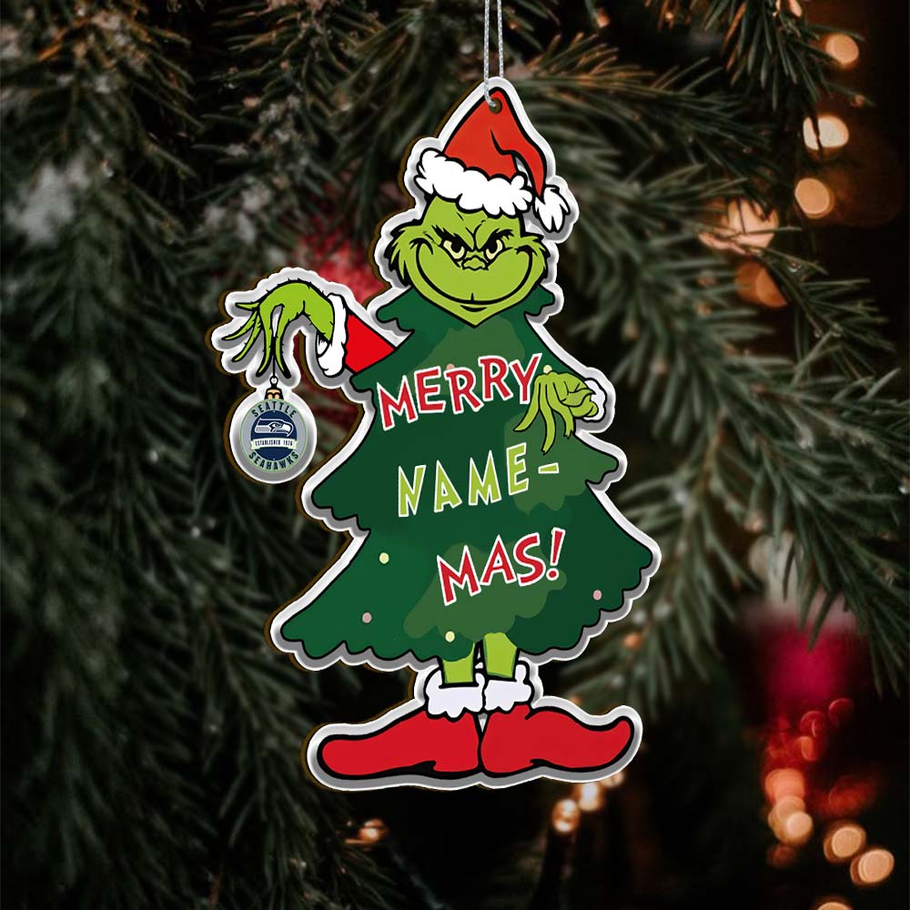 Sportswearmerch Seattle Seahawks NFL The Grinch x Christmas Acrylic Ornament Gift For Fan