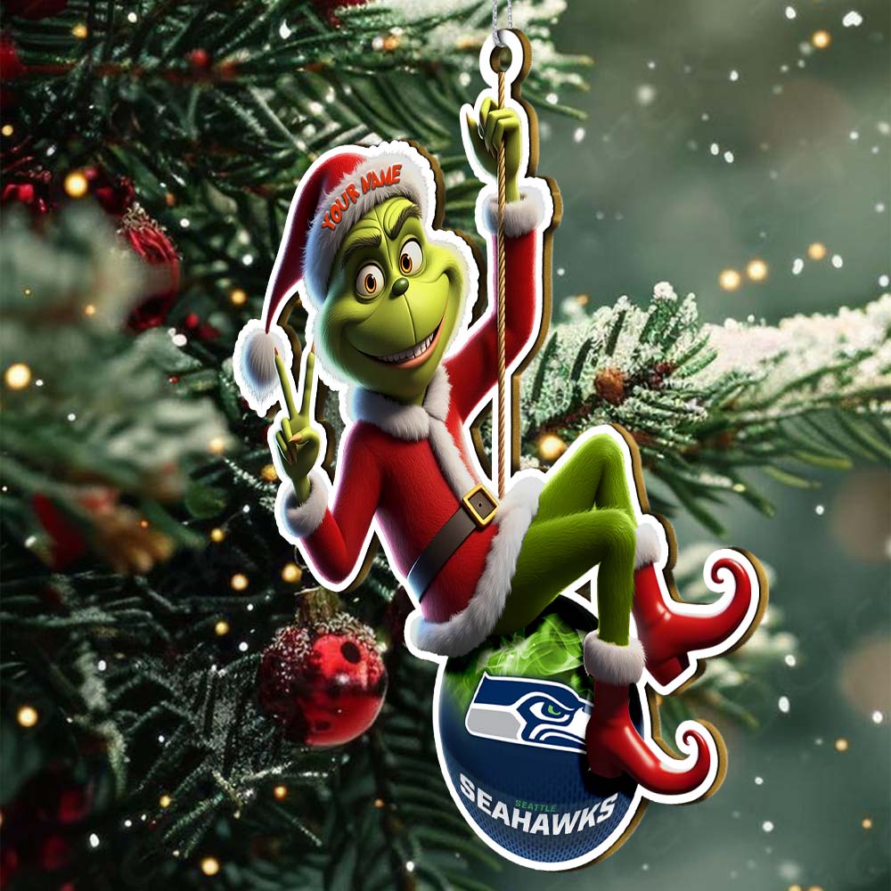 Sportswearmerch Seattle Seahawks NFL The Grinch x Christmas Acrylic Ornament Gift For Fan