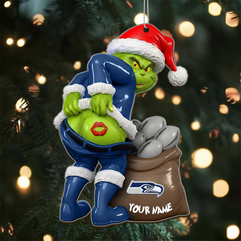 Sportswearmerch Seattle Seahawks NFL The Grinch x Christmas Acrylic Ornament Gift For Fan