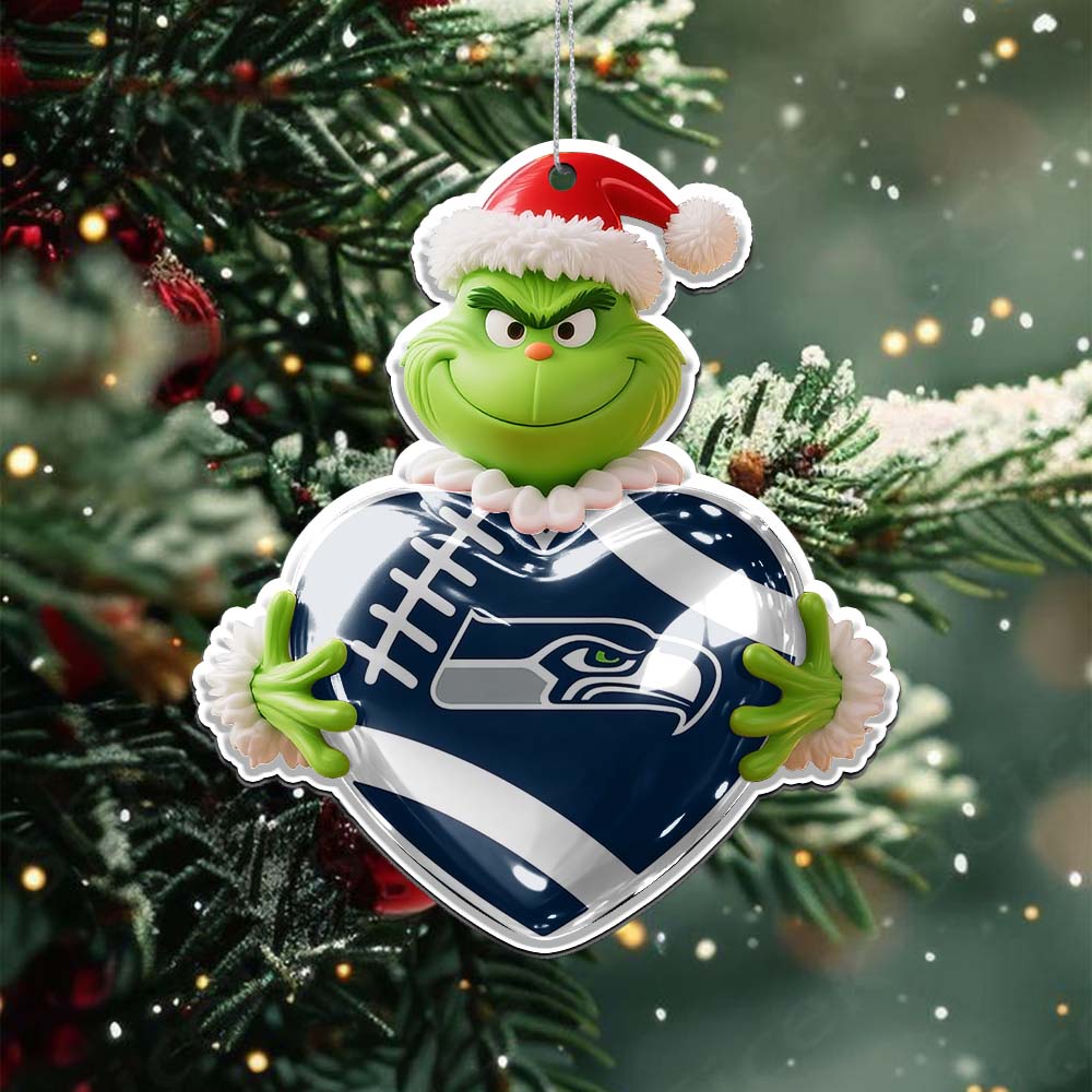 Sportswearmerch Seattle Seahawks NFL The Grinch x Christmas Acrylic Ornament Gift For Fan