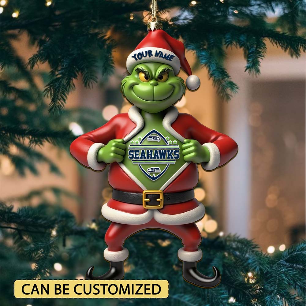 Sportswearmerch Seattle Seahawks NFL The Grinch x Christmas Acrylic Ornament Gift For Fan