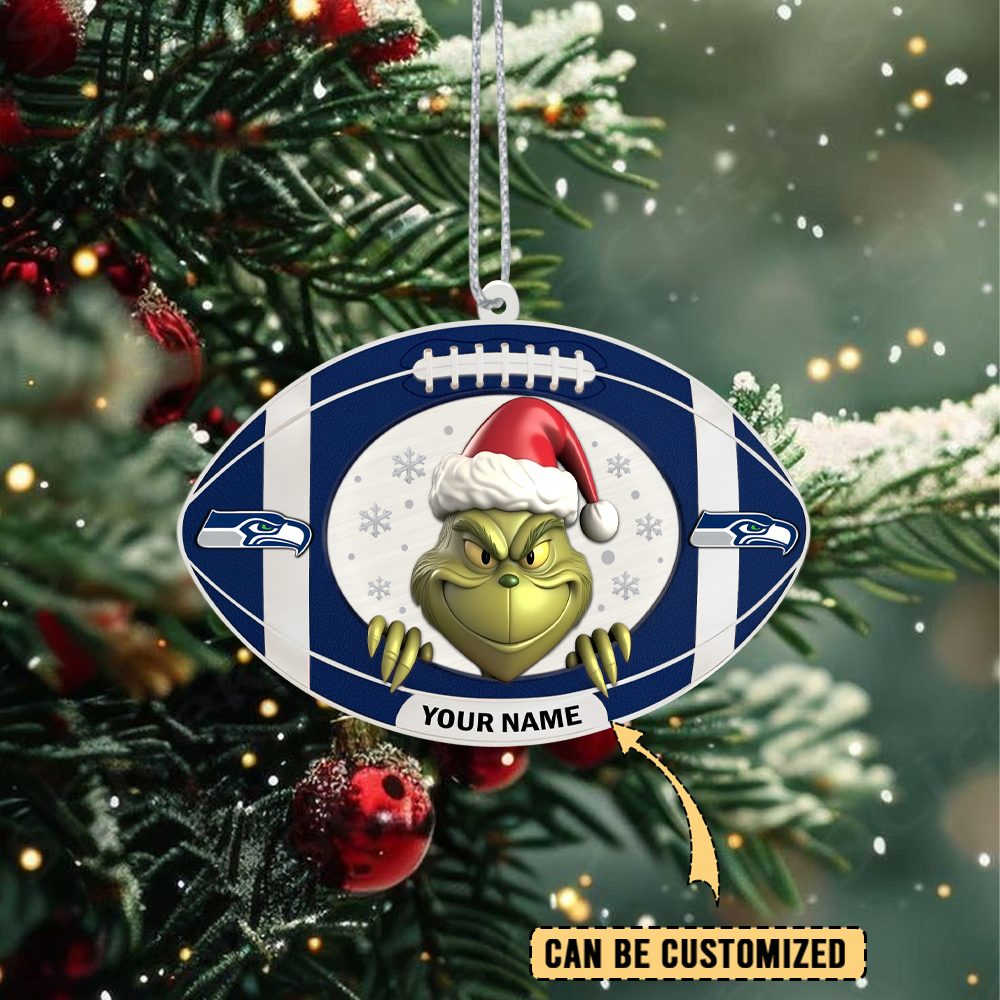 Sportswearmerch Seattle Seahawks NFL The Grinch x Christmas Acrylic Ornament Gift For Fan