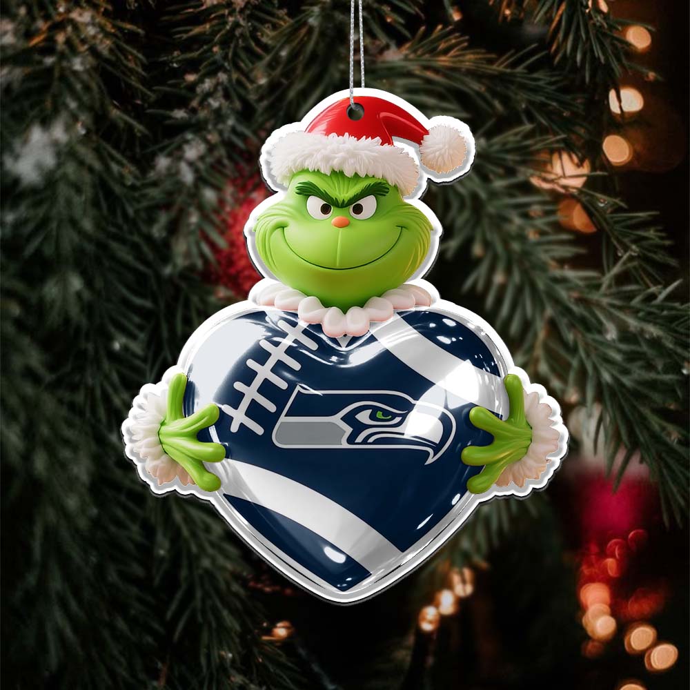 Sportswearmerch Seattle Seahawks NFL The Grinch x Christmas Acrylic Ornament Gift For Fan