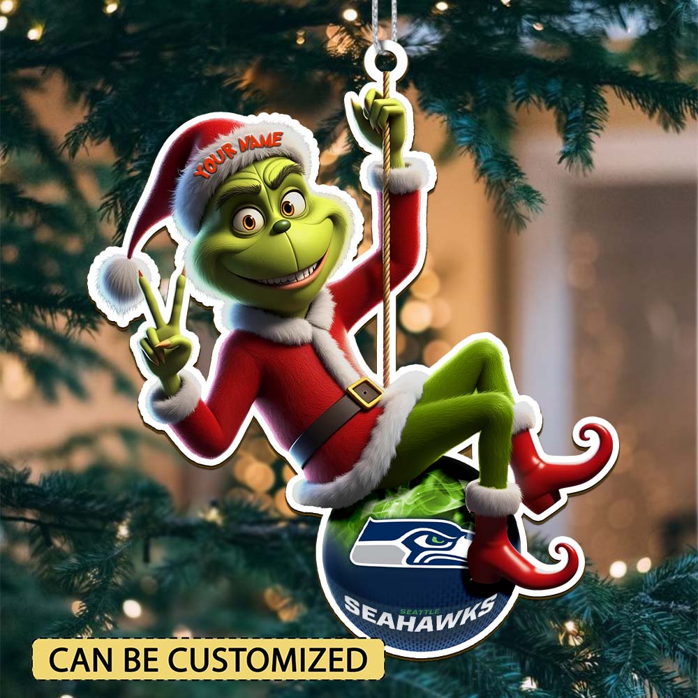Sportswearmerch Seattle Seahawks NFL The Grinch x Christmas Acrylic Ornament Gift For Fan