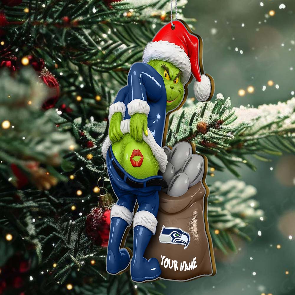 Sportswearmerch Seattle Seahawks NFL The Grinch x Christmas Acrylic Ornament Gift For Fan