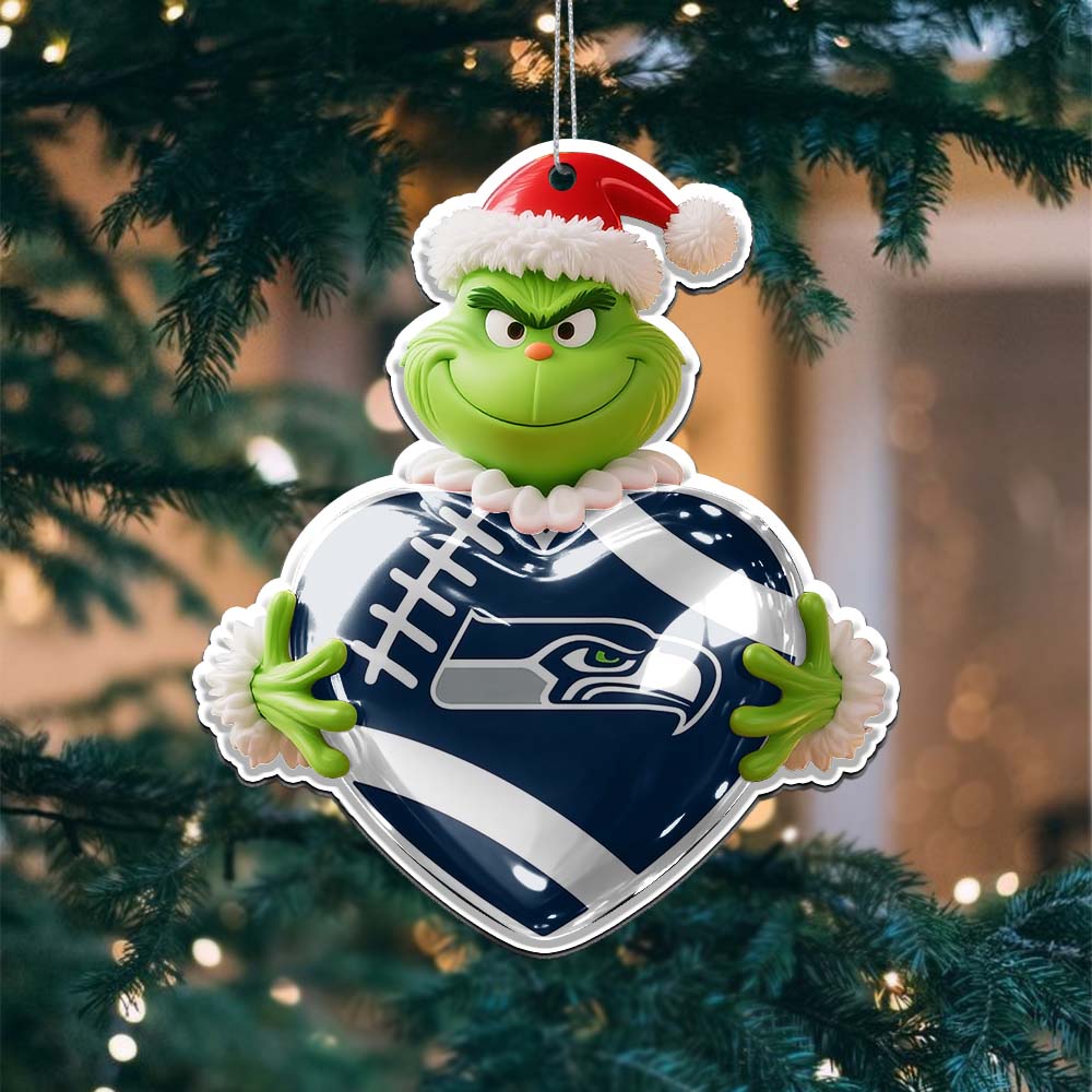 Sportswearmerch Seattle Seahawks NFL The Grinch x Christmas Acrylic Ornament Gift For Fan