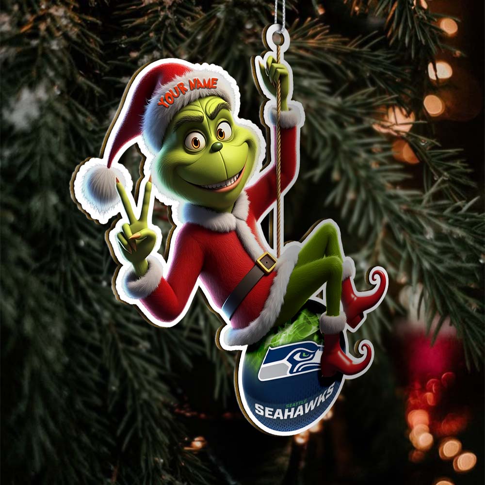 Sportswearmerch Seattle Seahawks NFL The Grinch x Christmas Acrylic Ornament Gift For Fan