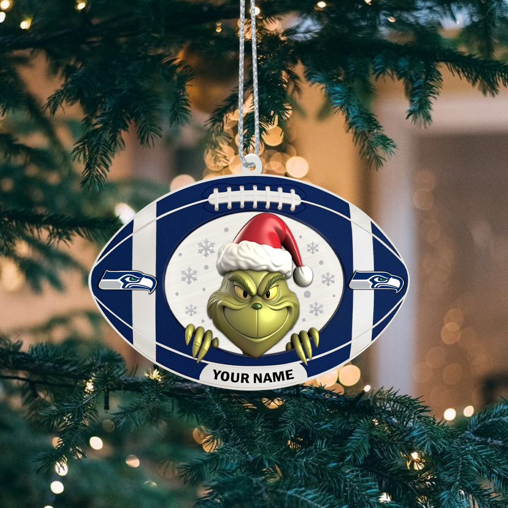 Sportswearmerch Seattle Seahawks NFL The Grinch x Christmas Acrylic Ornament Gift For Fan