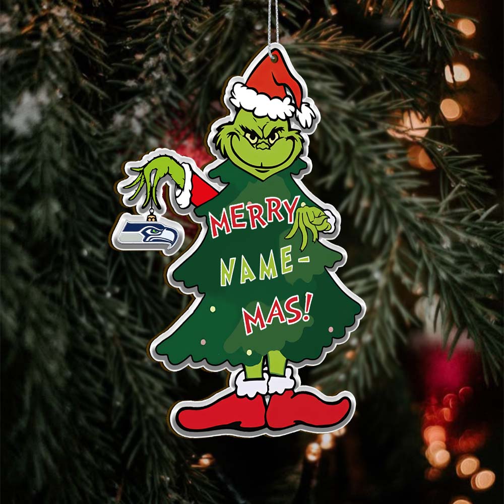 Sportswearmerch Seattle Seahawks NFL The Grinch x Christmas Acrylic Ornament Gift For Fan