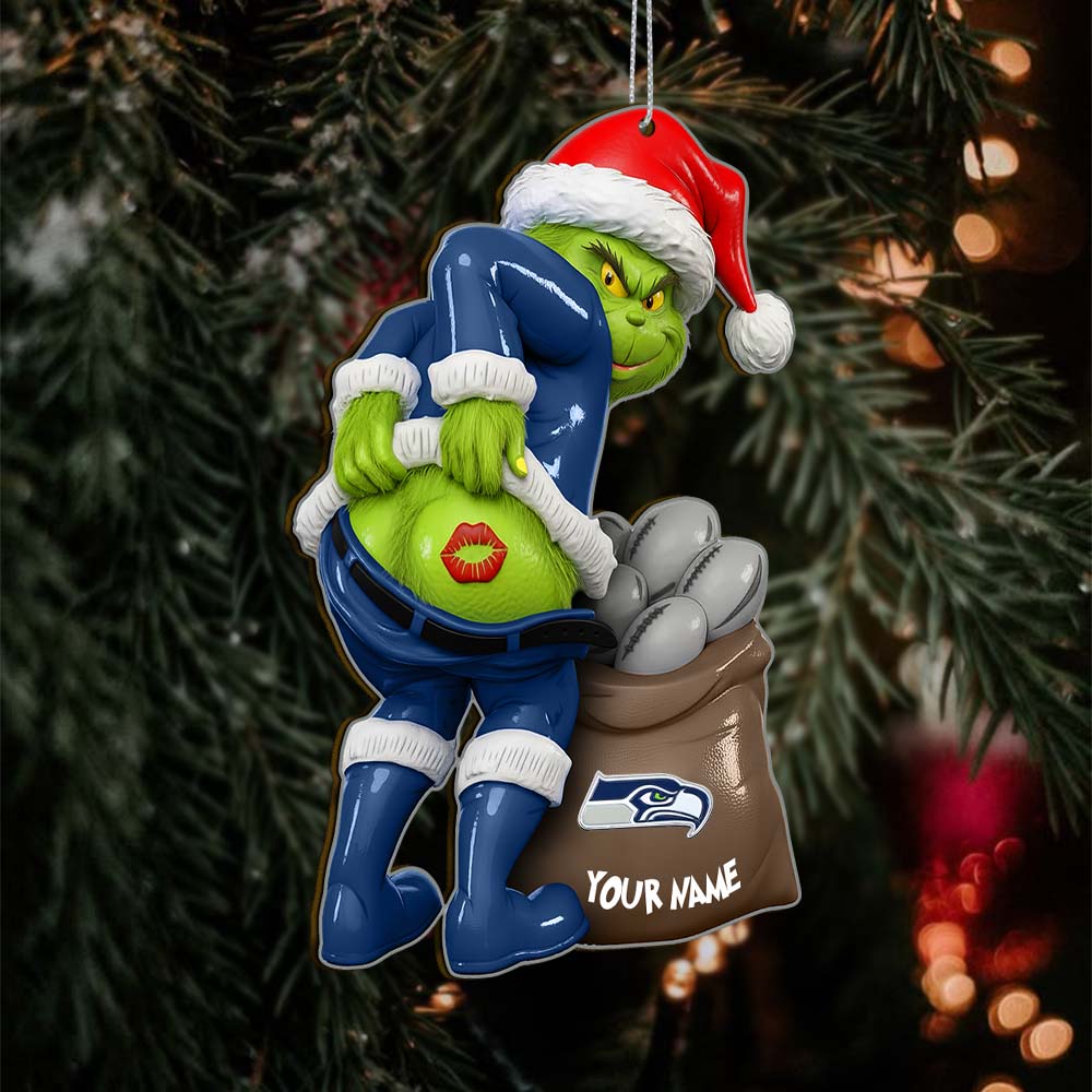 Sportswearmerch Seattle Seahawks NFL The Grinch x Christmas Acrylic Ornament Gift For Fan