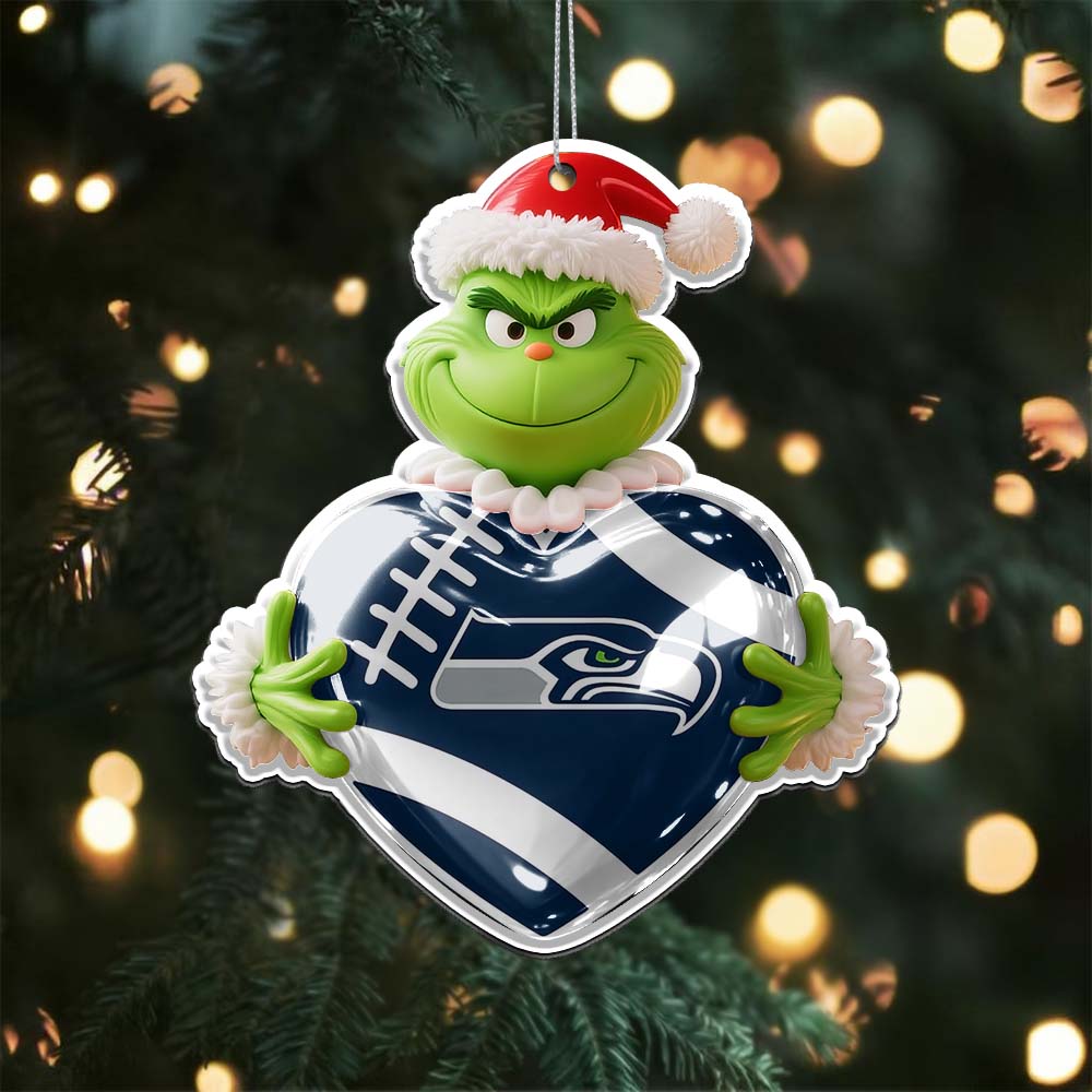 Sportswearmerch Seattle Seahawks NFL The Grinch x Christmas Acrylic Ornament Gift For Fan