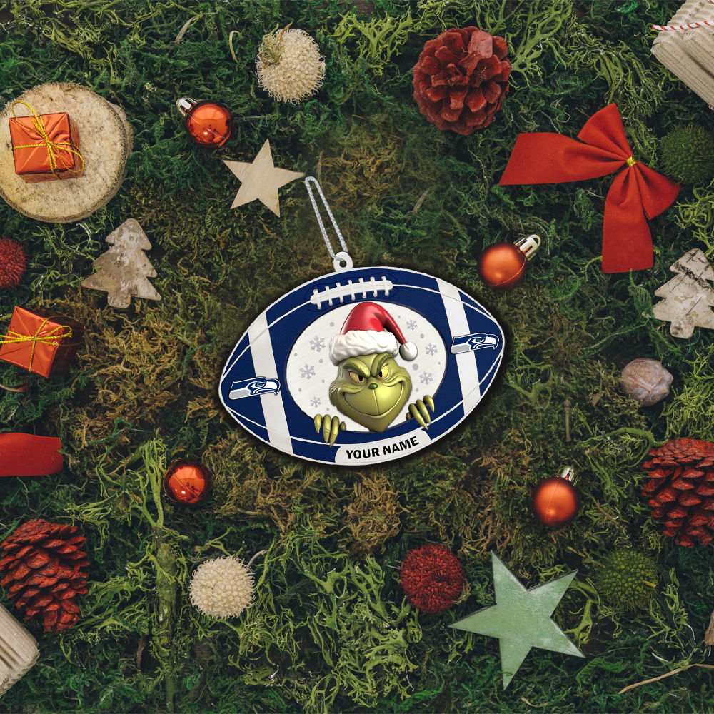 Sportswearmerch Seattle Seahawks NFL The Grinch x Christmas Acrylic Ornament Gift For Fan