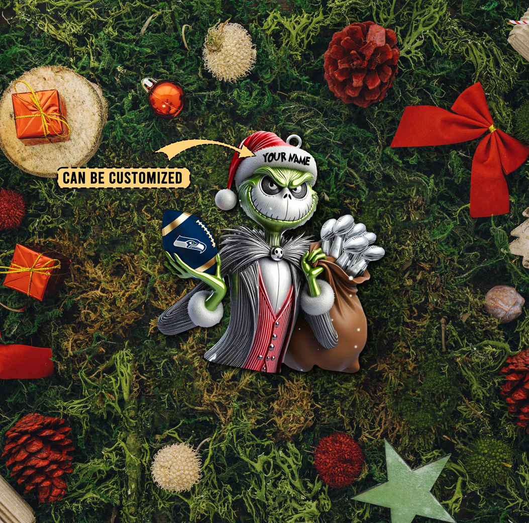 Sportswearmerch Seattle Seahawks NFL The Grinch x Jack x Christmas Acrylic Ornament Gift For Fan