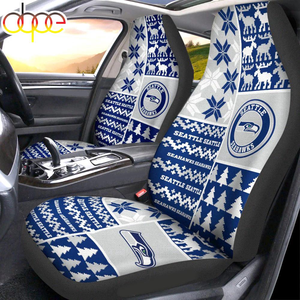 Sportswearmerch Seattle Seahawks NFL Ugly Christmas Car Seat Covers For Fan