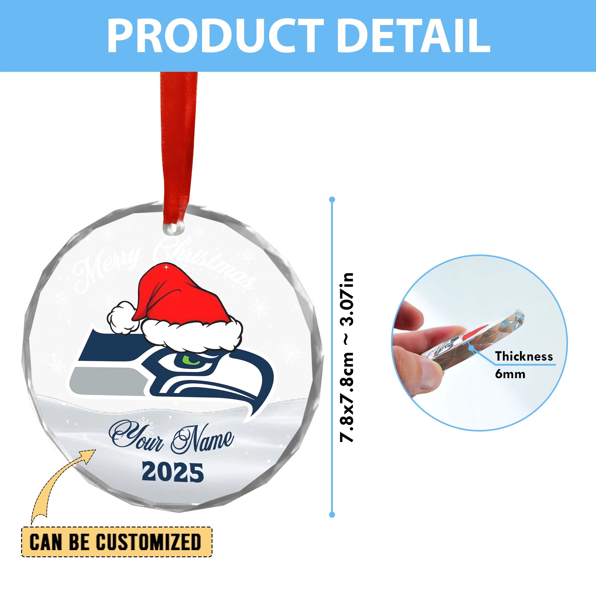 Sportswearmerch Seattle Seahawks NFL x Christmas Glass Ornament Gift For Fan