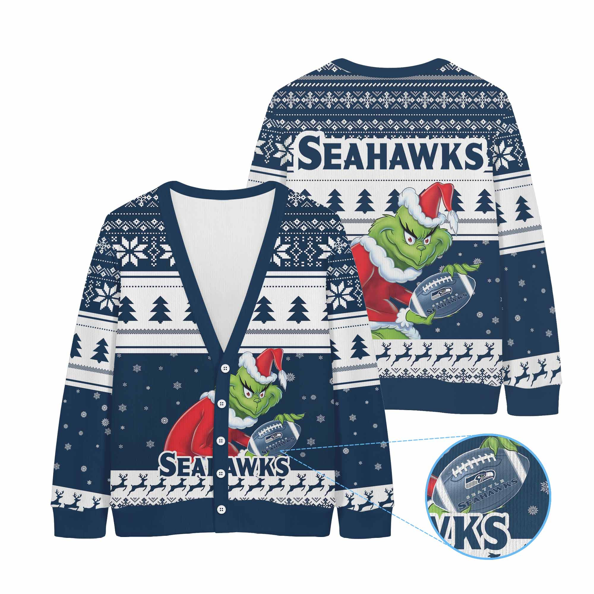 Sportswearmerch Seattle Seahawks NFL x Grinch Christmas Cardigan For Fan