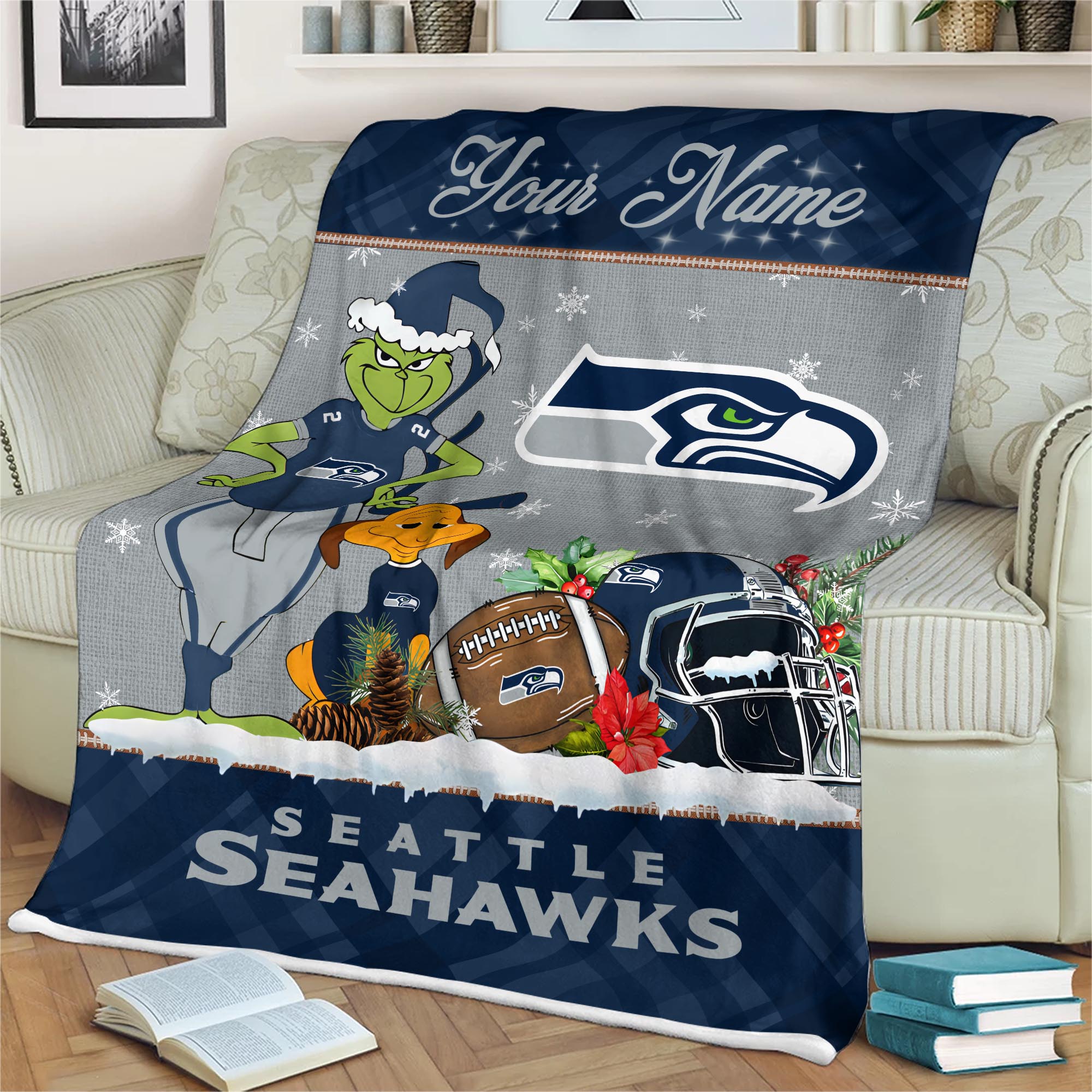 Sportswearmerch Seattle Seahawks NFL x Grinch Christmas Fleece Blanket For Fan