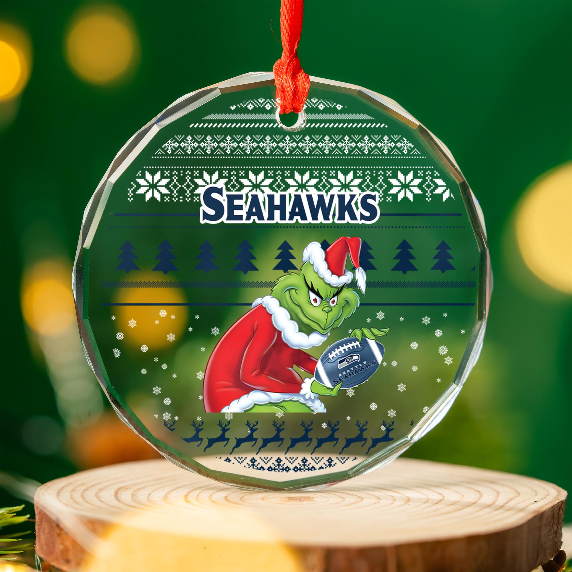 Sportswearmerch Seattle Seahawks NFL x Grinch Christmas Glass Ornament For Fans