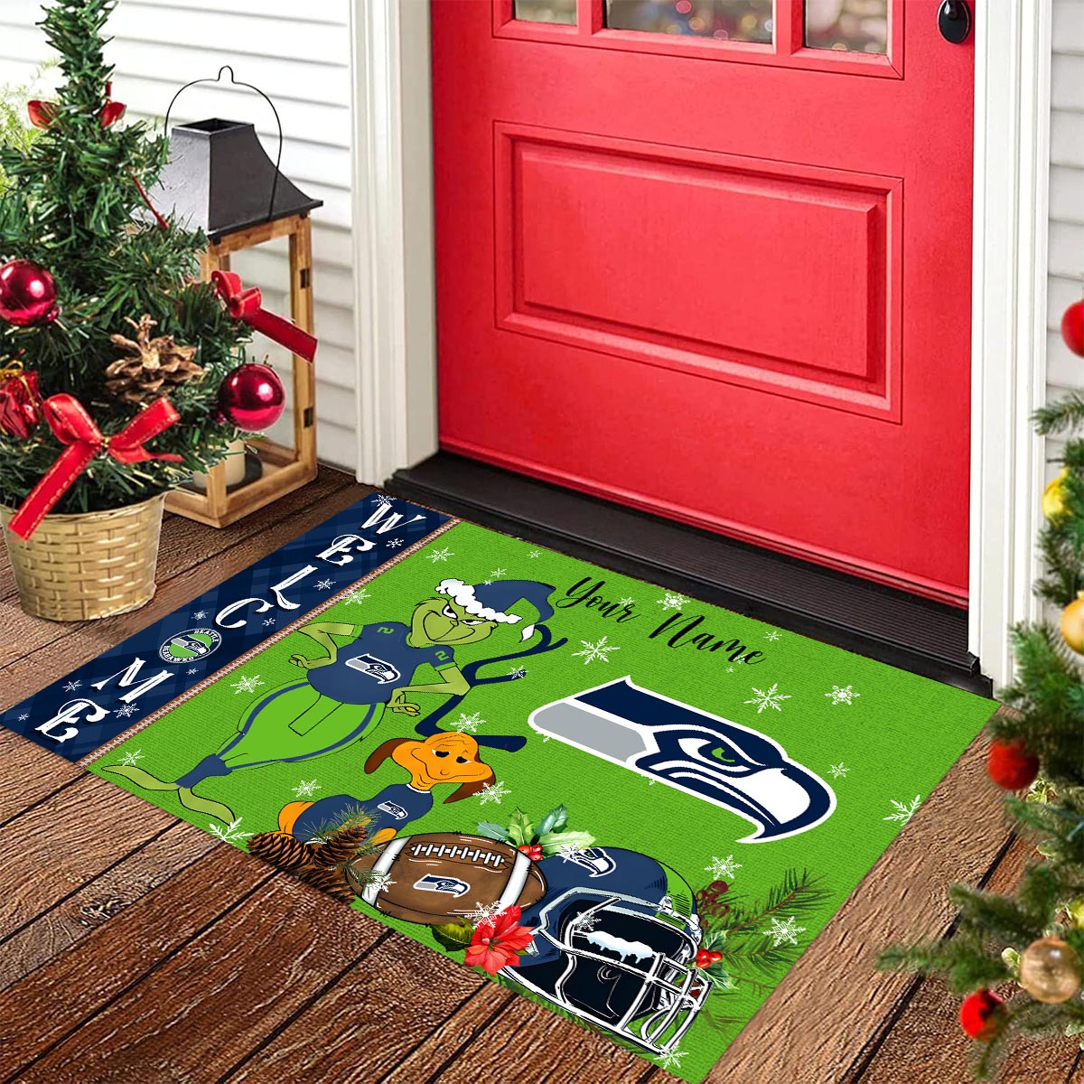 Sportswearmerch Seattle Seahawks NFL x Grinch Christmas Welcome Football Doormat For Fan