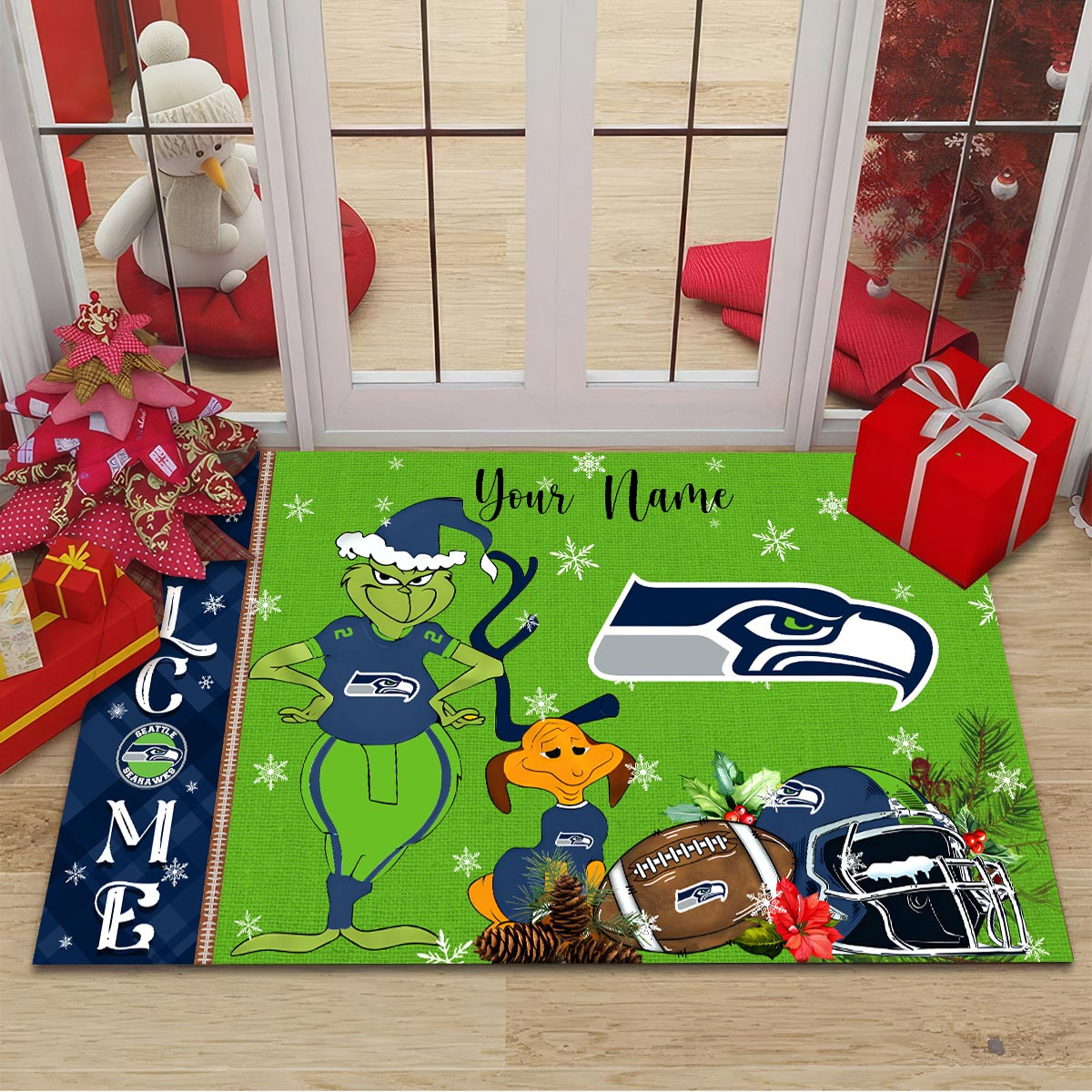 Sportswearmerch Seattle Seahawks NFL x Grinch Christmas Welcome Football Doormat For Fan