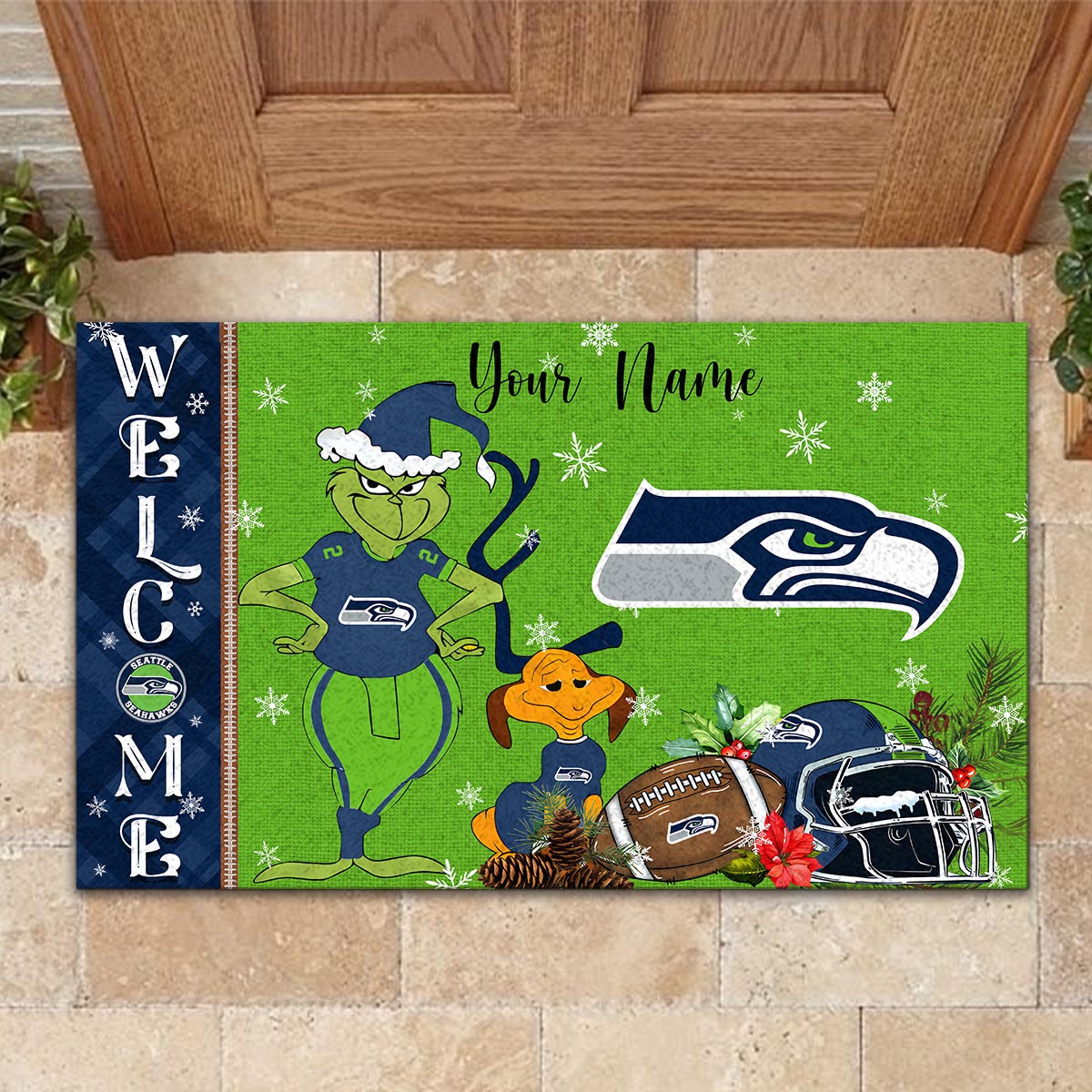 Sportswearmerch Seattle Seahawks NFL x Grinch Christmas Welcome Football Doormat For Fan