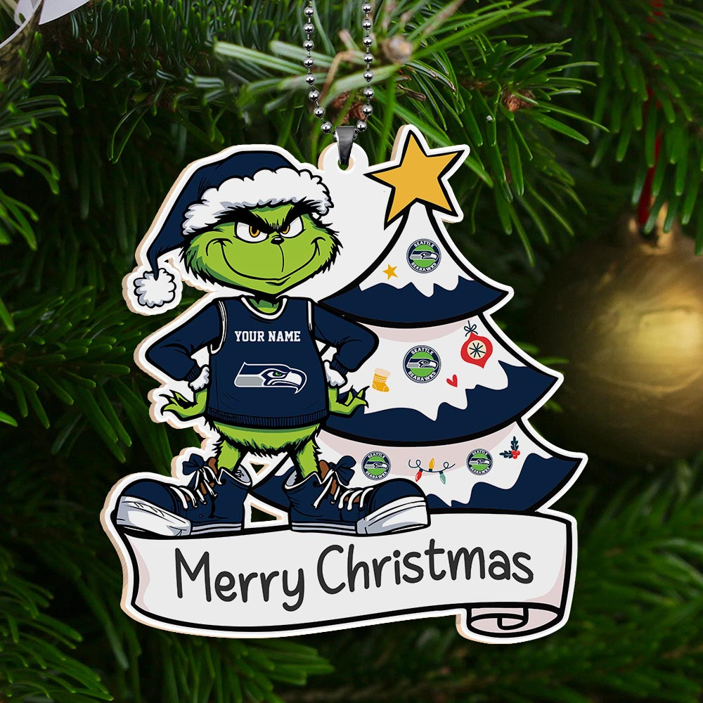 Sportswearmerch Seattle Seahawks NFL x Grinch Merry Christmas Acrylic Ornament For Fans