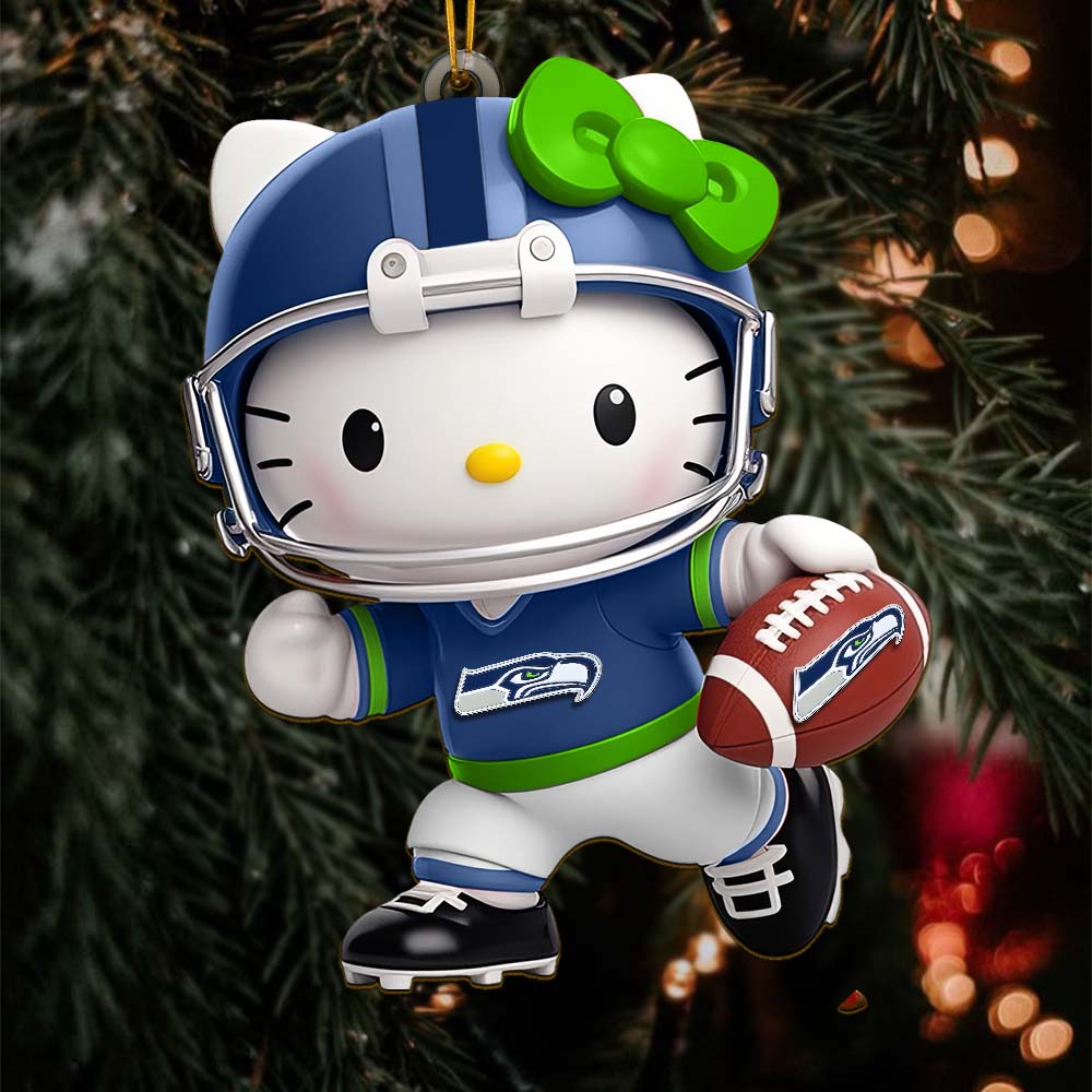 Sportswearmerch Seattle Seahawks NFL x Hello Kitty Personalized Acrylic Ornament Gift For Fans