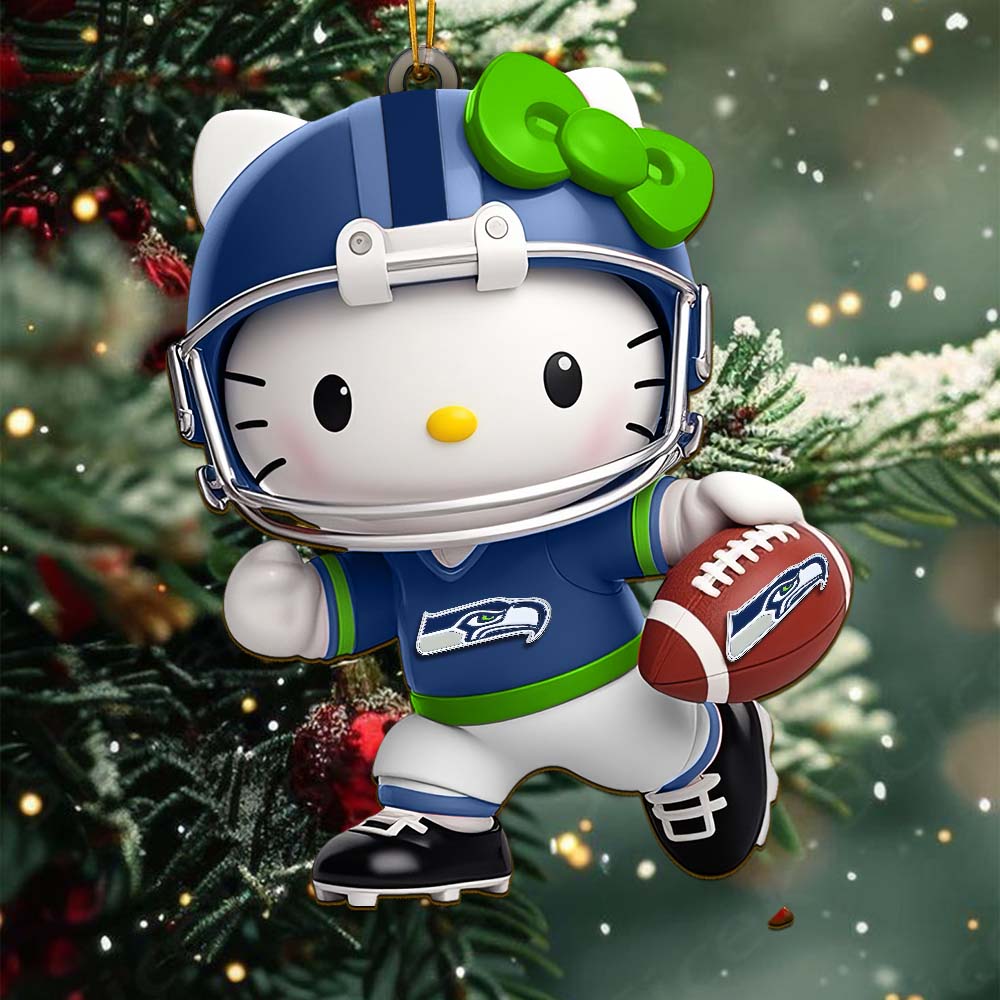 Sportswearmerch Seattle Seahawks NFL x Hello Kitty Personalized Acrylic Ornament Gift For Fans