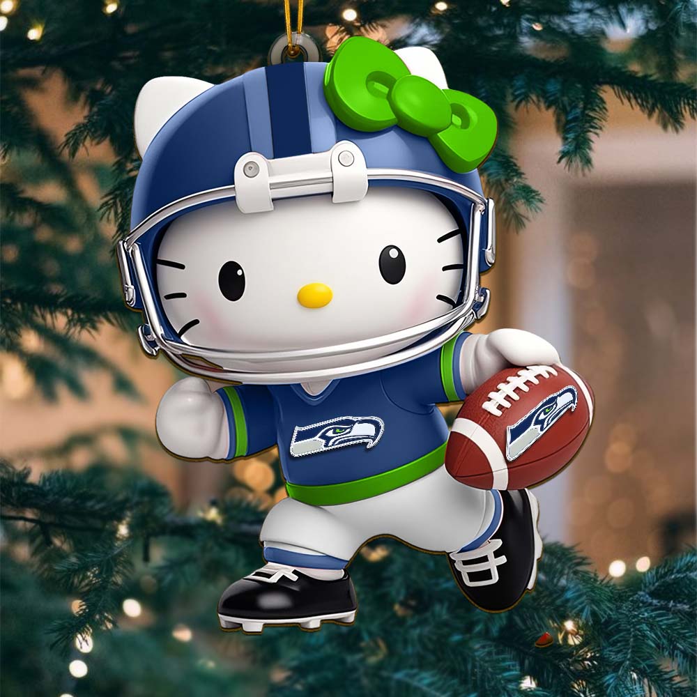 Sportswearmerch Seattle Seahawks NFL x Hello Kitty Personalized Acrylic Ornament Gift For Fans