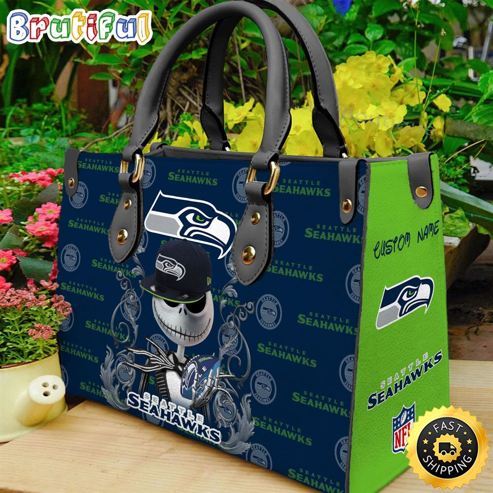 Sportswearmerch Seattle Seahawks NFL x Jack Skellington Women Leather Bag For Fan