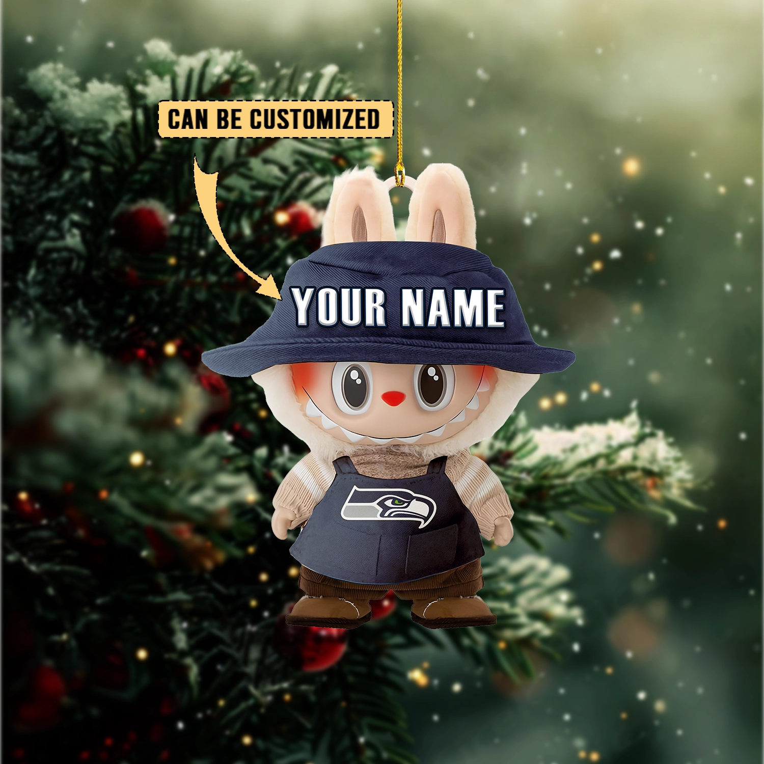 Sportswearmerch Seattle Seahawks NFL x Labubu Christmas Personalized Acrylic Ornament Gift For Fans