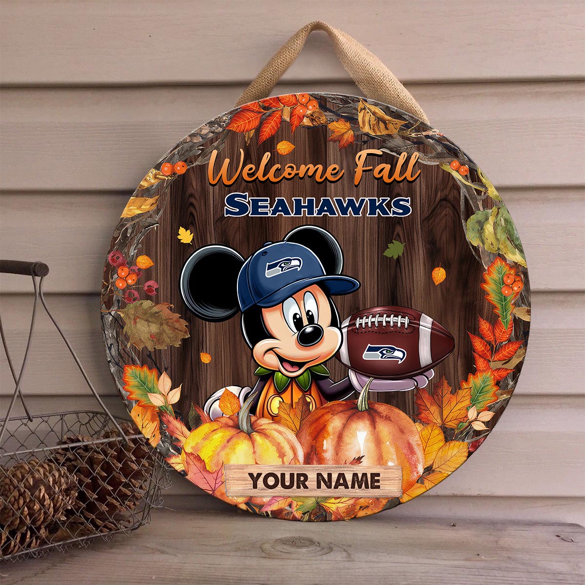 Sportswearmerch Seattle Seahawks NFL x Mickey Round Wooden Sign For Fan