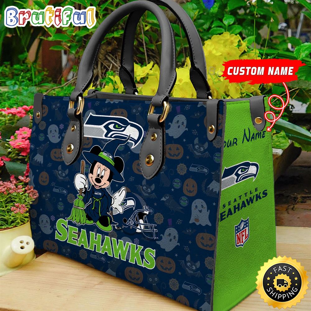 Sportswearmerch Seattle Seahawks NFL x Minnie Halloween Leather Handbag For Fan