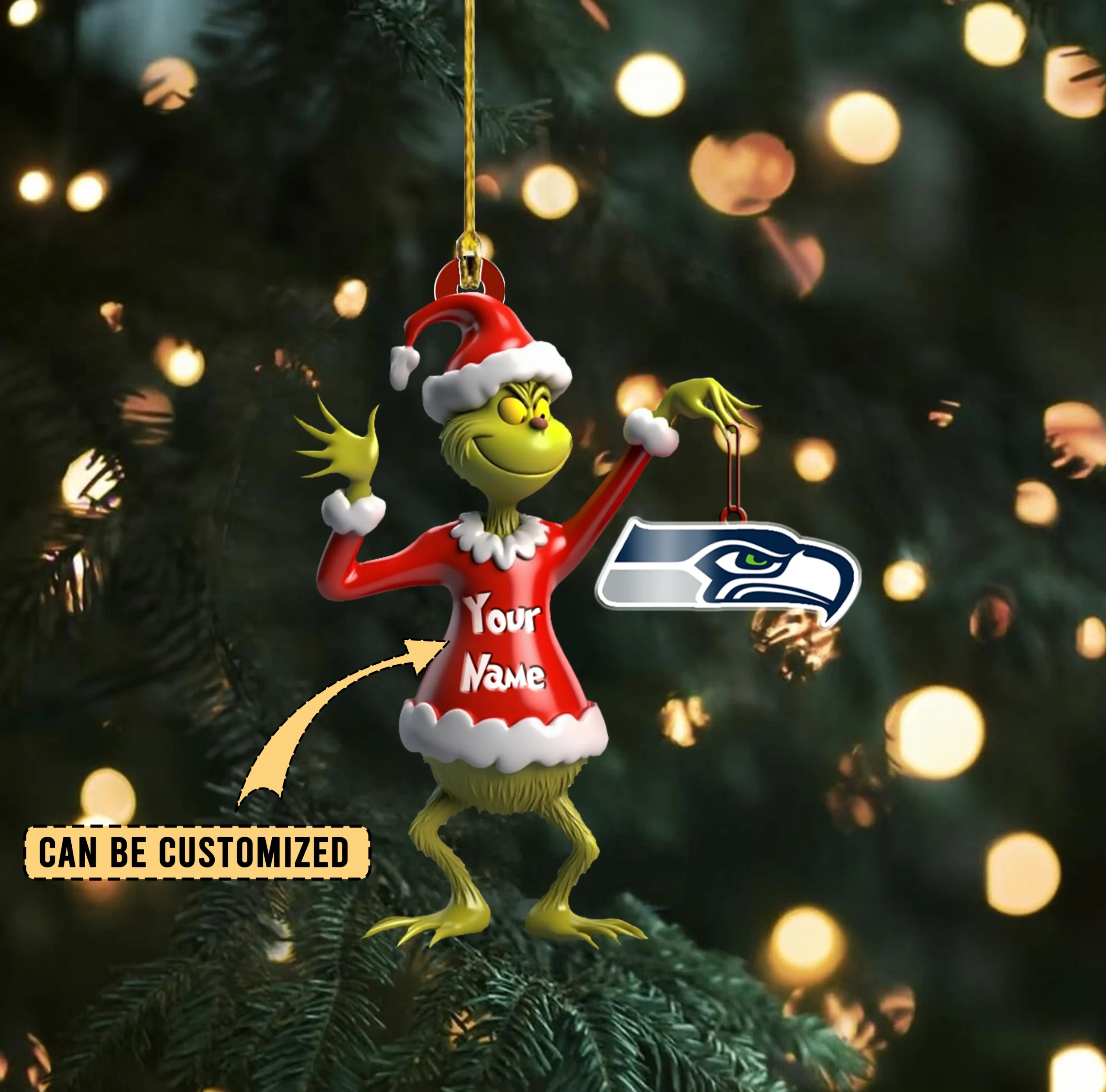 Sportswearmerch Seattle Seahawks NFL x The Grinch Acrylic Ornament Gift For Fans