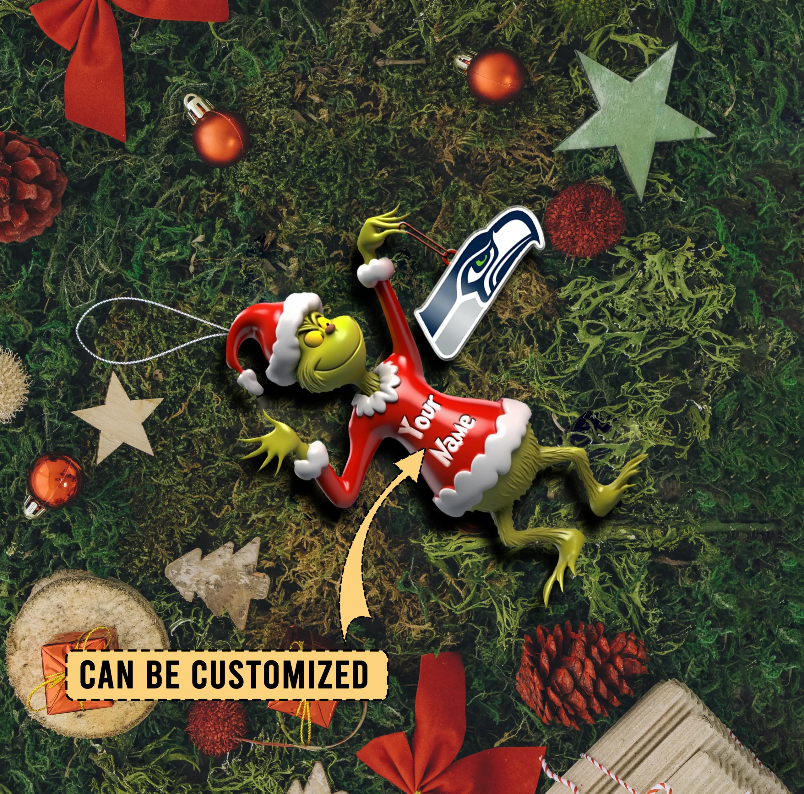 Sportswearmerch Seattle Seahawks NFL x The Grinch Acrylic Ornament Gift For Fans