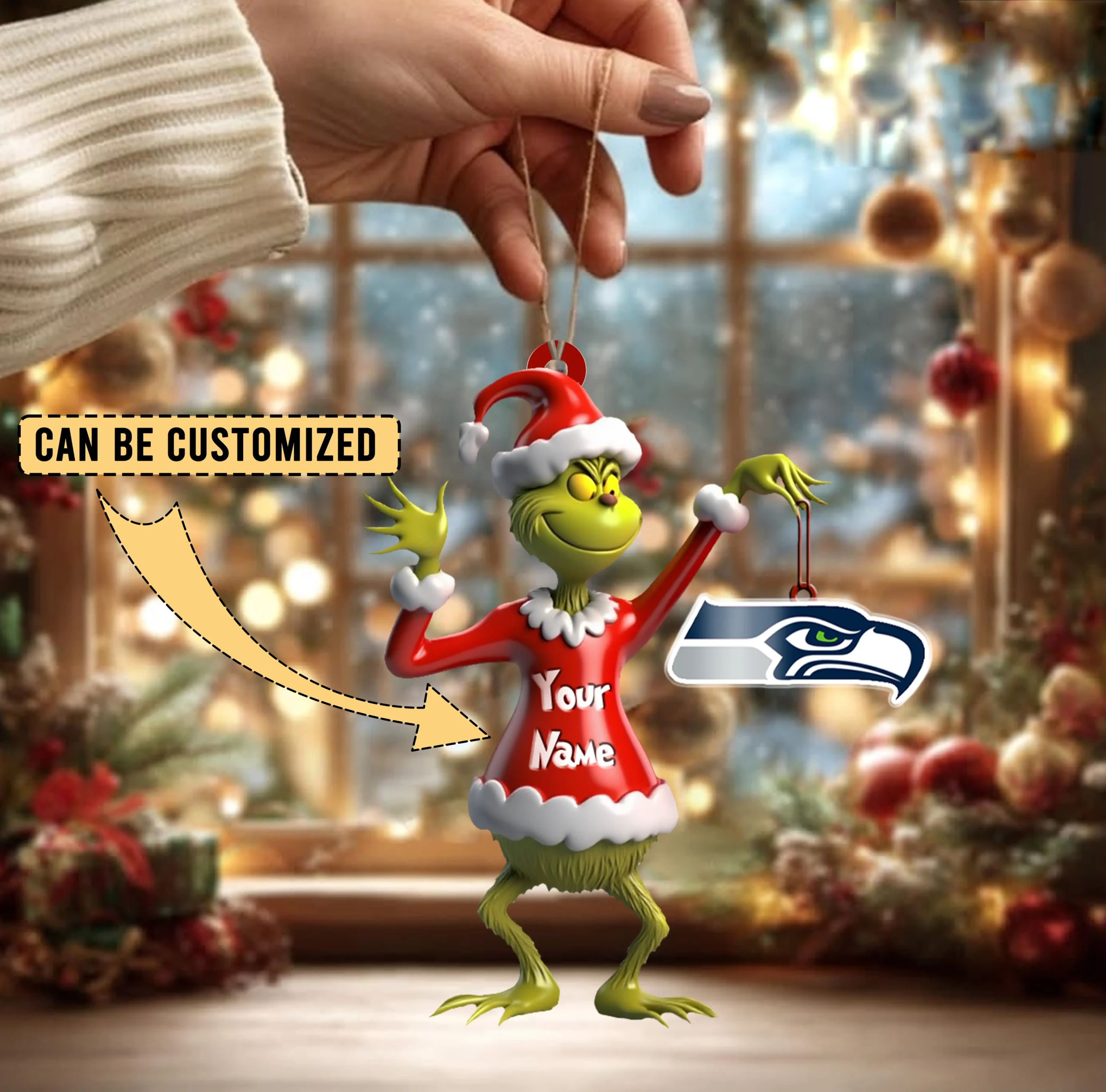 Sportswearmerch Seattle Seahawks NFL x The Grinch Acrylic Ornament Gift For Fans