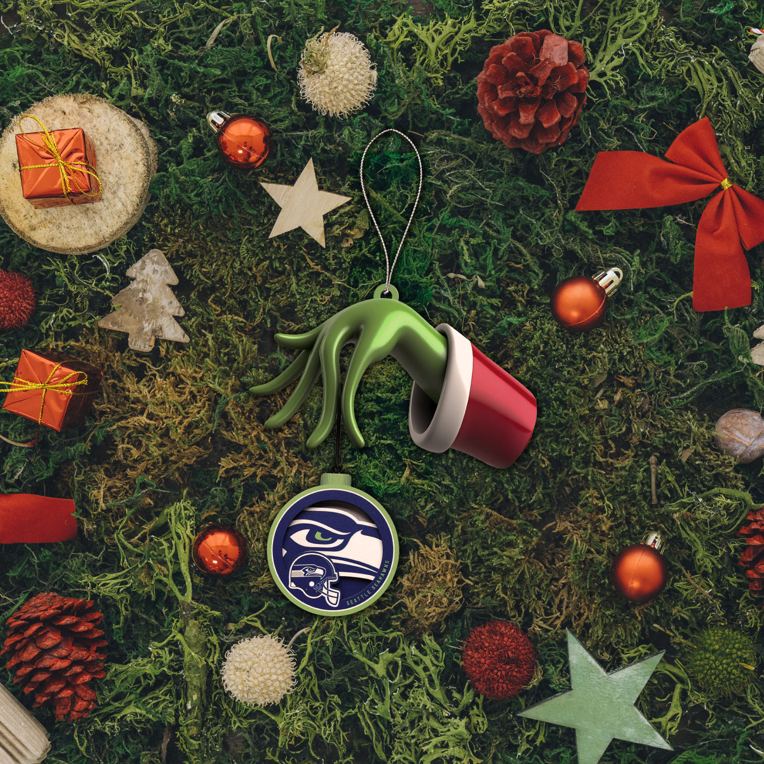 Sportswearmerch Seattle Seahawks NFL x The Grinch Christmas Acrylic Mix Wooden Ornament Gift For Fans