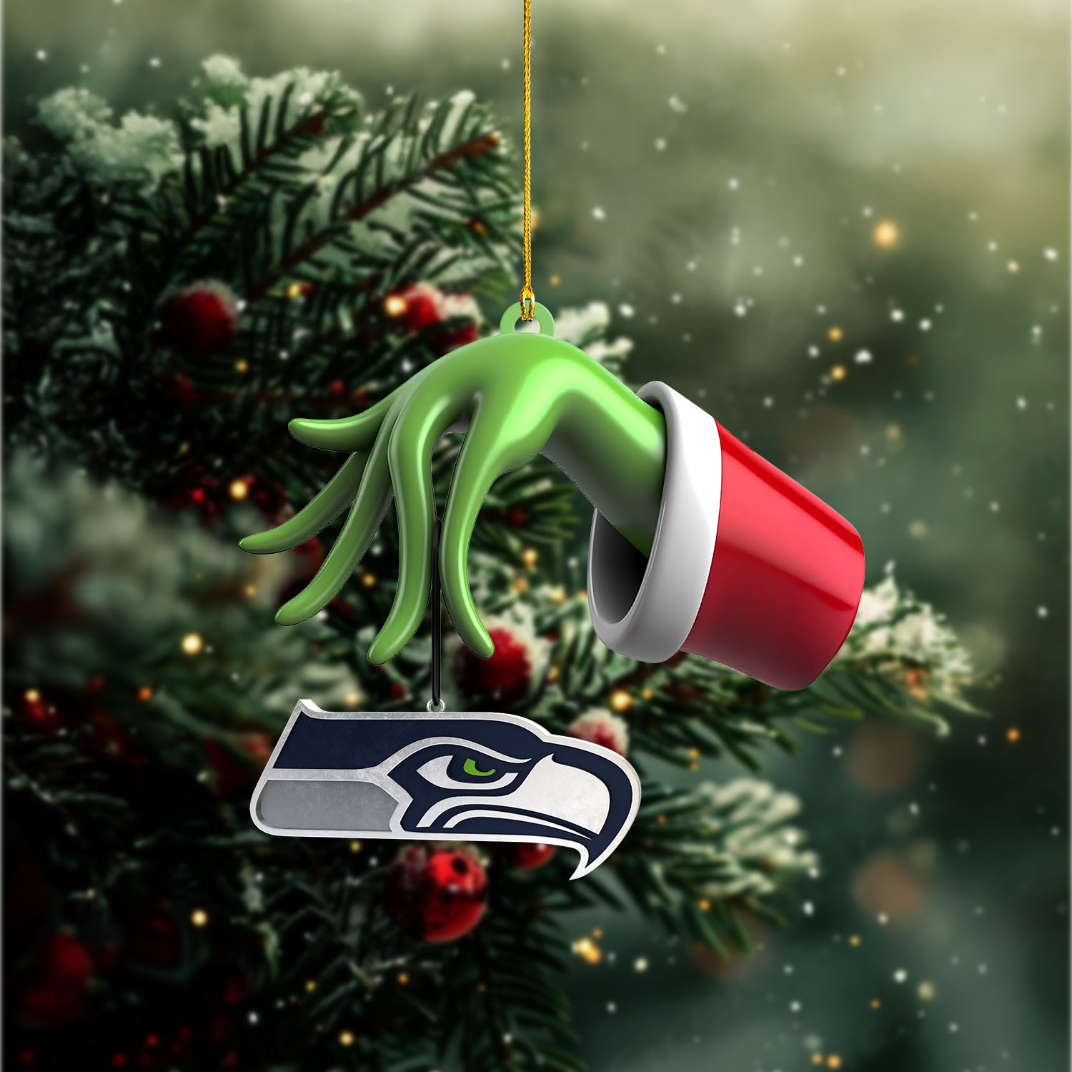 Sportswearmerch Seattle Seahawks NFL x The Grinch Christmas Acrylic Mix Wooden Ornament Gift For Fans