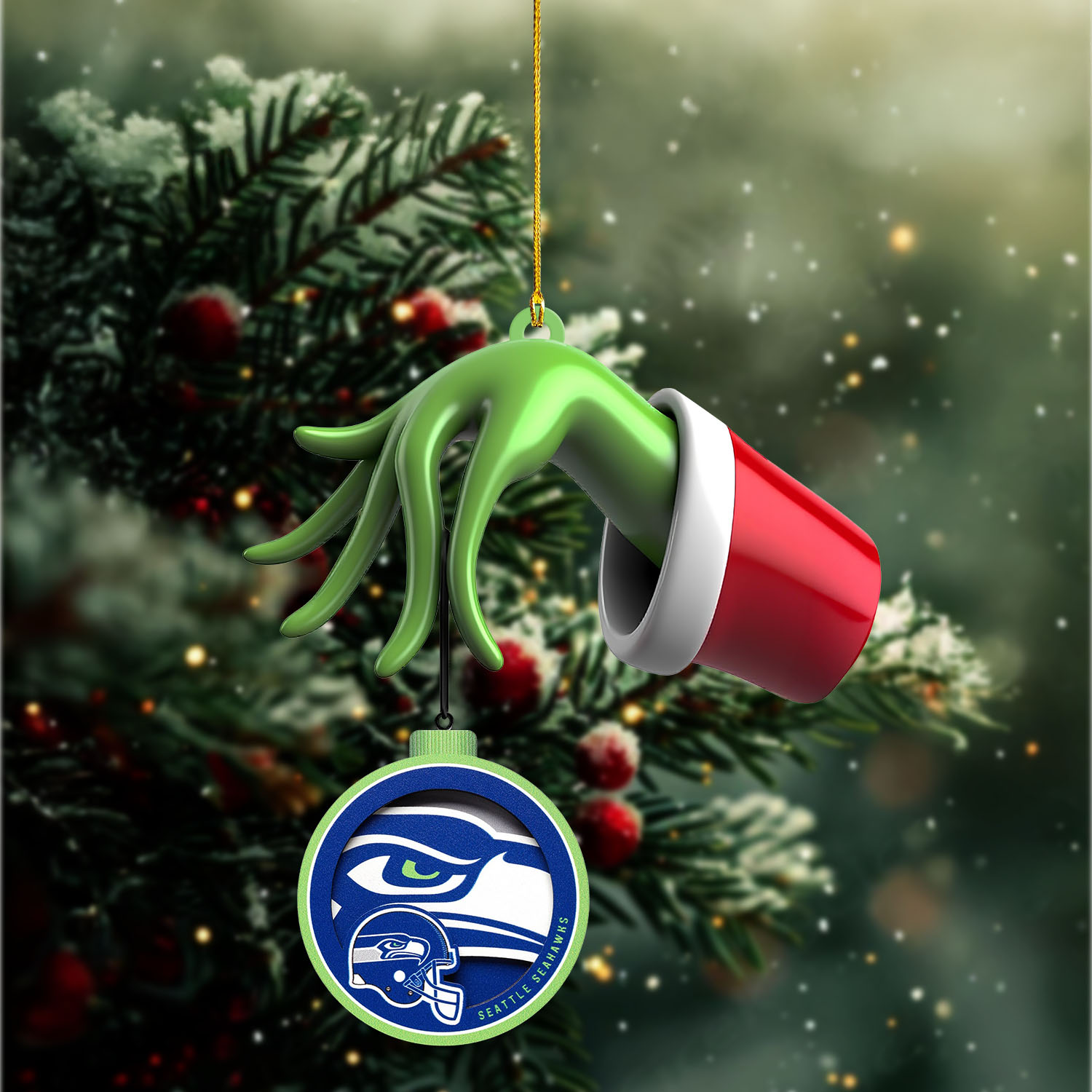 Sportswearmerch Seattle Seahawks NFL x The Grinch Christmas Acrylic Mix Wooden Ornament Gift For Fans