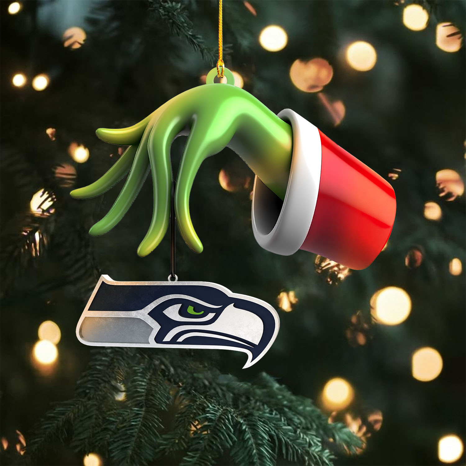 Sportswearmerch Seattle Seahawks NFL x The Grinch Christmas Acrylic Mix Wooden Ornament Gift For Fans