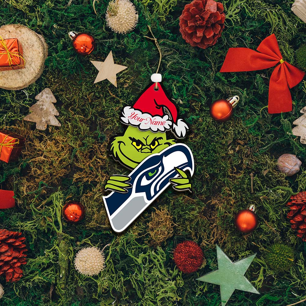 Sportswearmerch Seattle Seahawks NFL x The Grinch Christmas Acrylic Ornament Gift For Fans