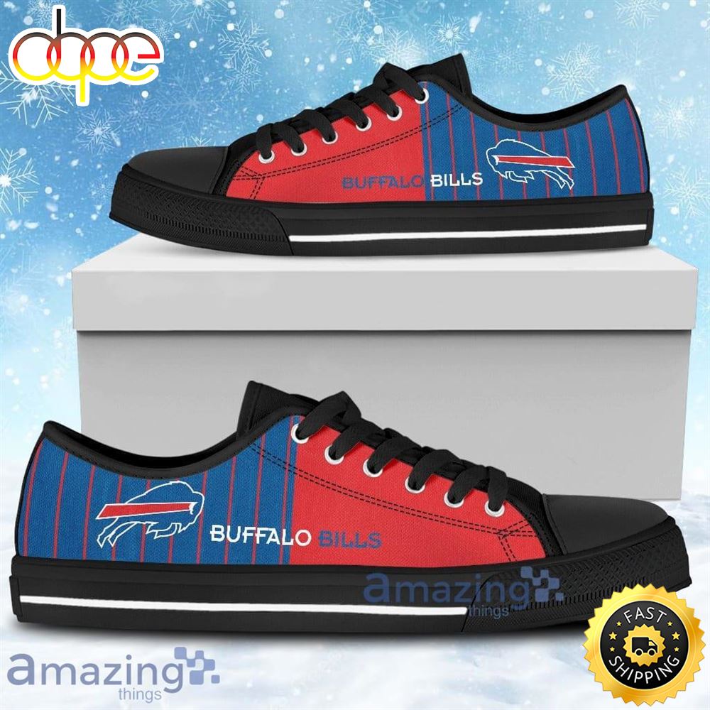 Sportswearmerch Simple Design Vertical Stripes Buffalo Bills NFL Low Top Canvas Sneakers Shoes For Men And Women