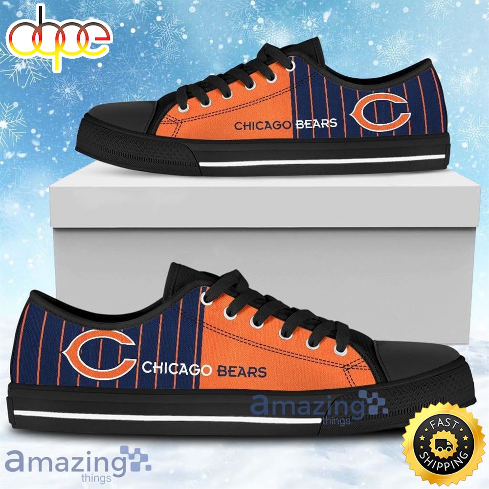 Sportswearmerch Simple Design Vertical Stripes Chicago Bears NFL Low Top Canvas Sneakers Shoes For Men And Women