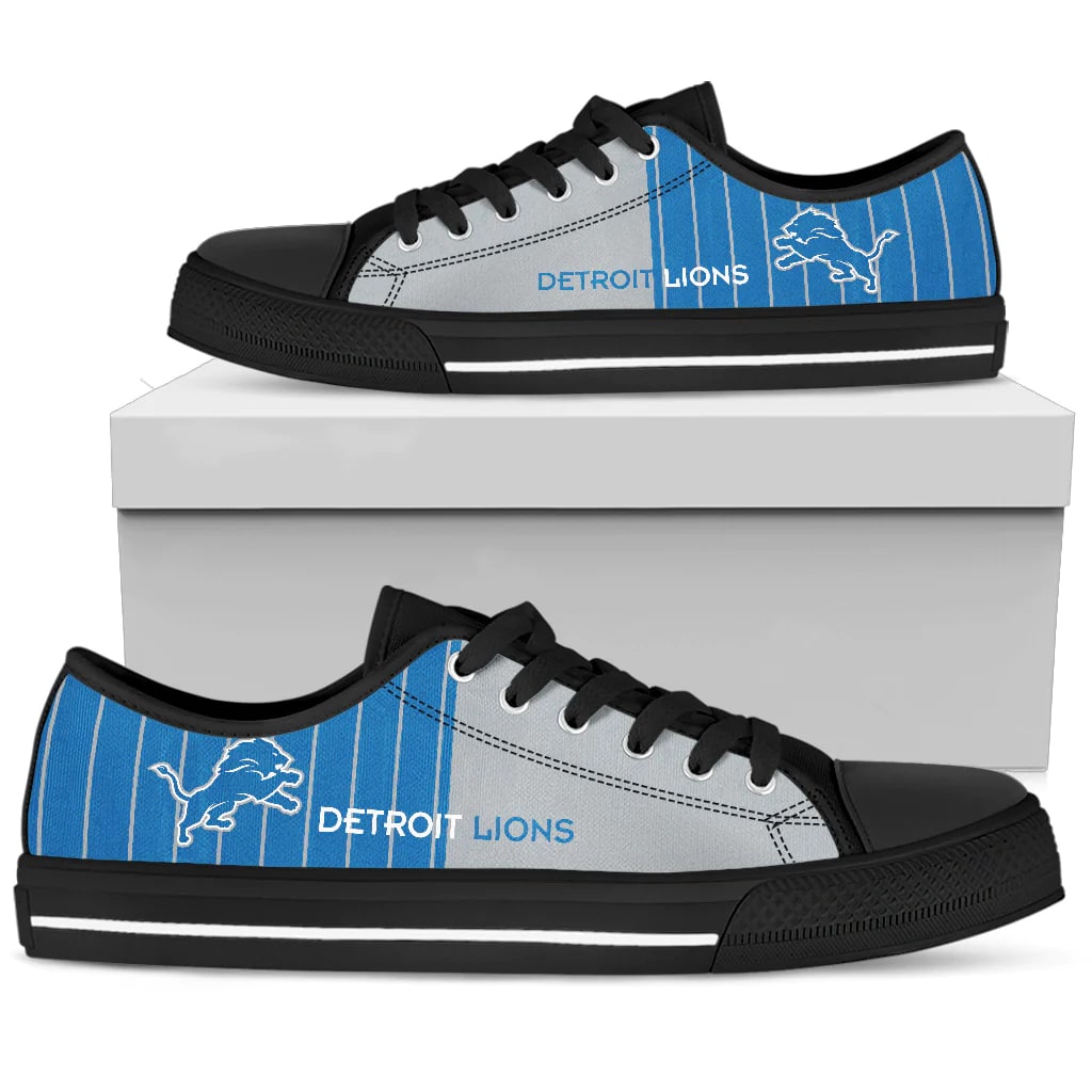 Sportswearmerch Simple Design Vertical Stripes Detroit Lions NFL Low Top Canvas Sneakers Shoes For Men And Women