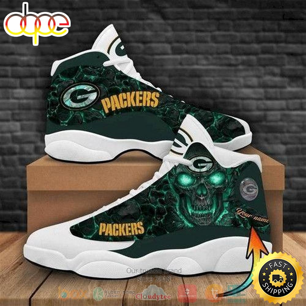 Sportswearmerch Skull Green Bay Packers NFL AJ13 Sneakers Shoes For Men And Women