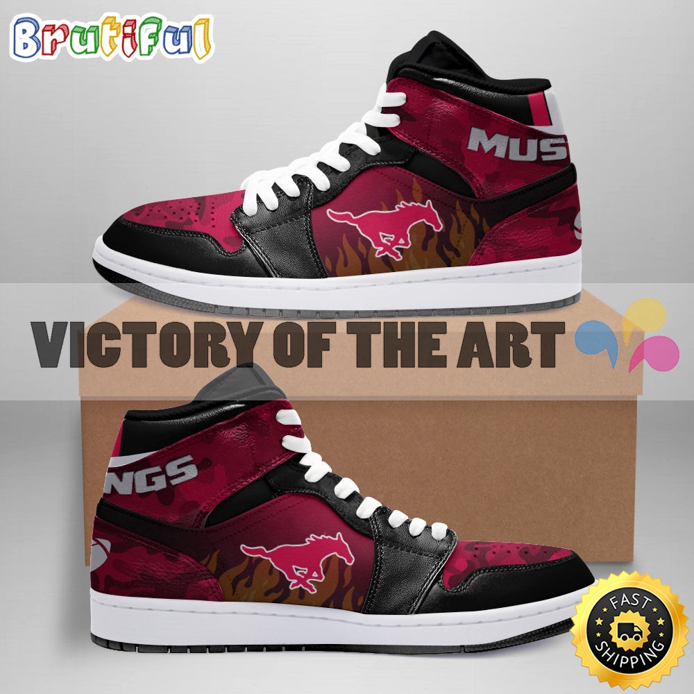 Sportswearmerch SMU Mustangs NCAA Camo AJ1 High Sneakers Shoes For Men And Women
