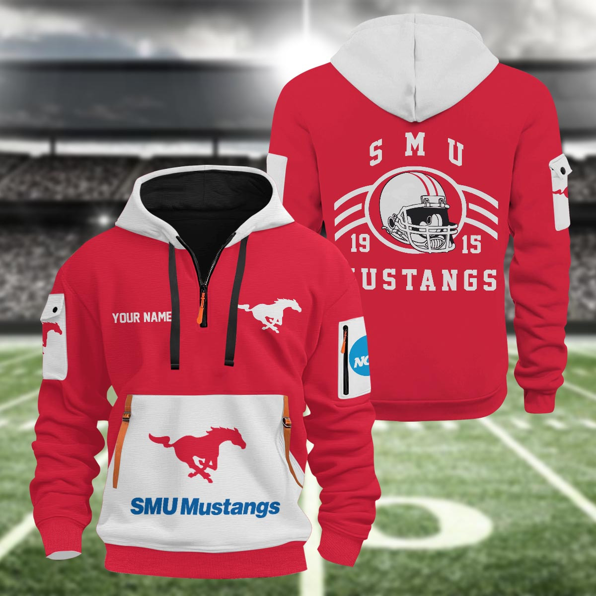 Sportswearmerch SMU Mustangs NCAA Half Zip Hoodie Personalized For Fan
